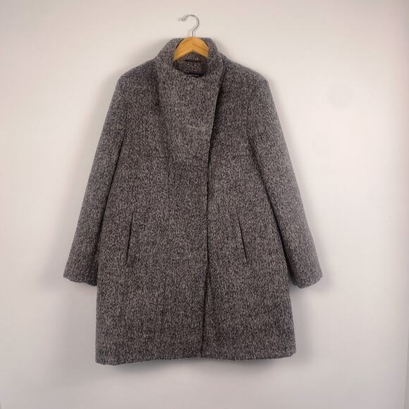 Kenneth Cole Asymmetrical Pressed Boucle Wool Coat Charcoal XL - Picture 3 of 9